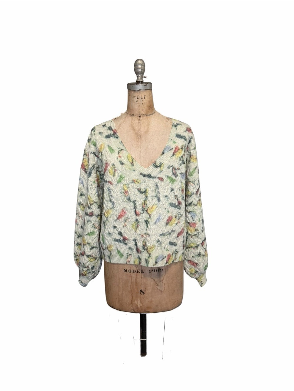 Anthropologie Catch Of The Day Cable Knit V-Neck Multicolor Sweater Wool Size L